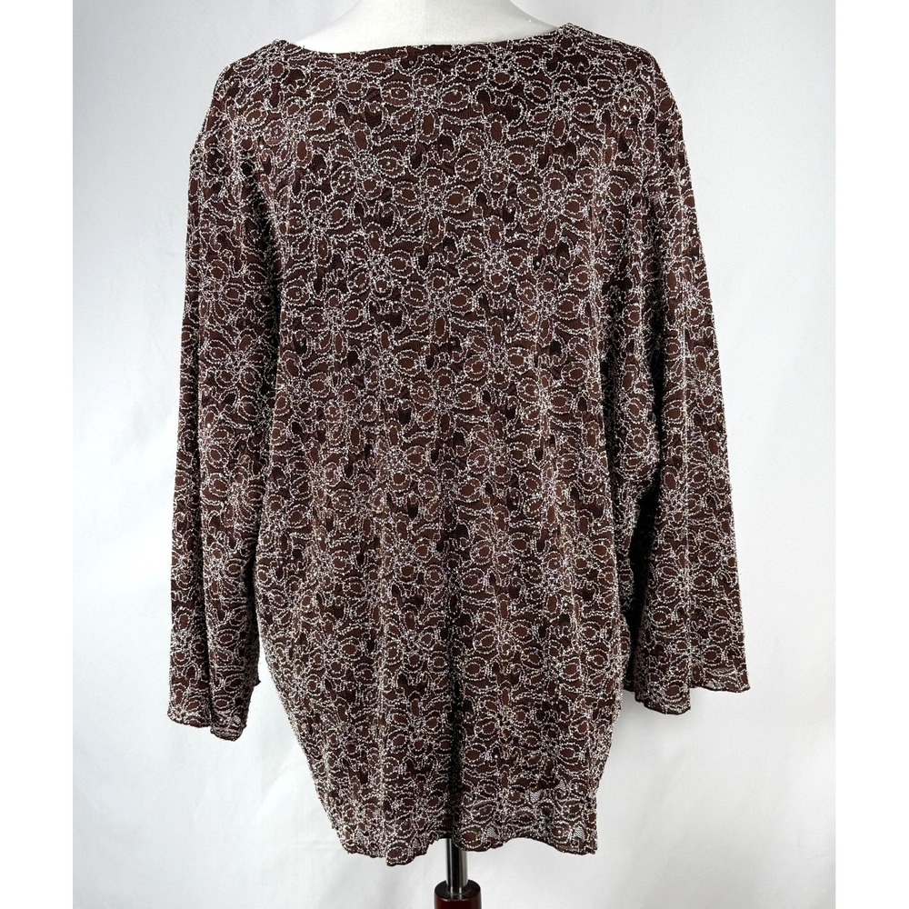 Vintage Maggie Barnes Brown Tunic‎ Top White Micro Beaded  Size 3X Glam Party - Picture 7 of 15